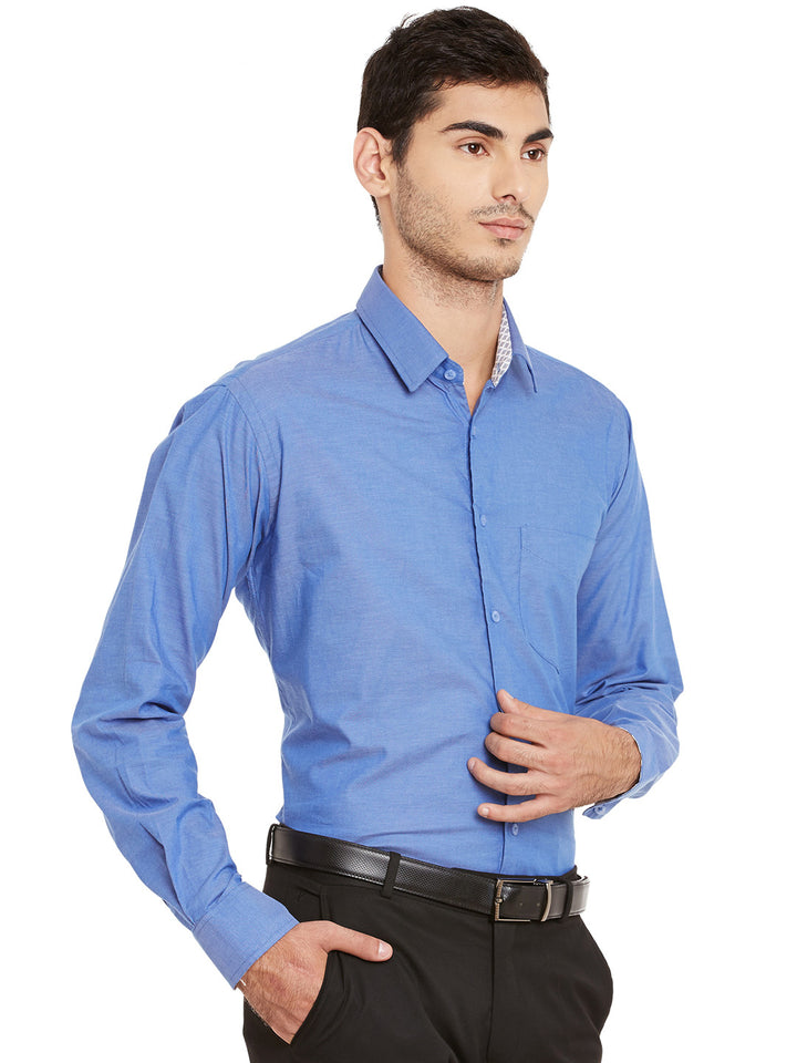 Men Blue Solid Pure Cotton Slim Fit Formal Shirt