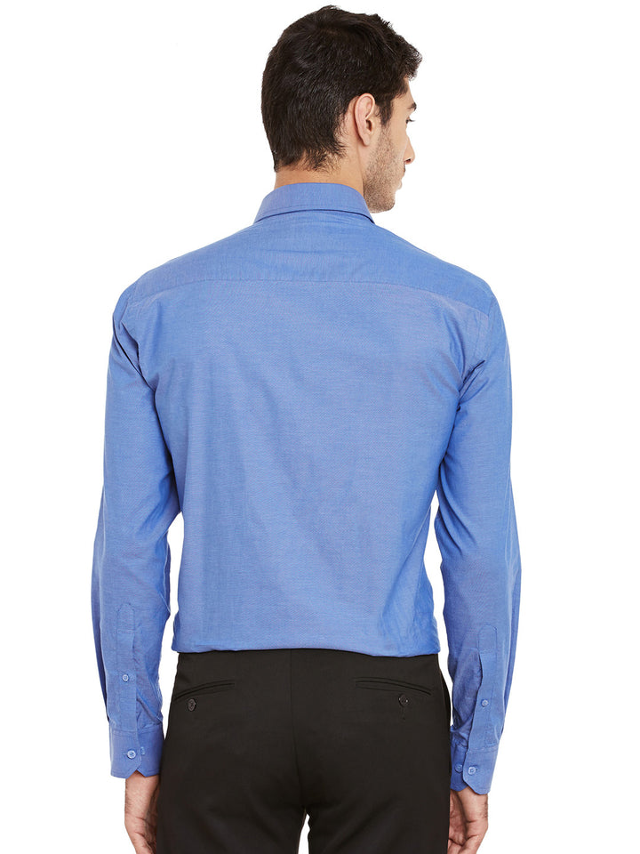 Men Blue Solid Pure Cotton Slim Fit Formal Shirt