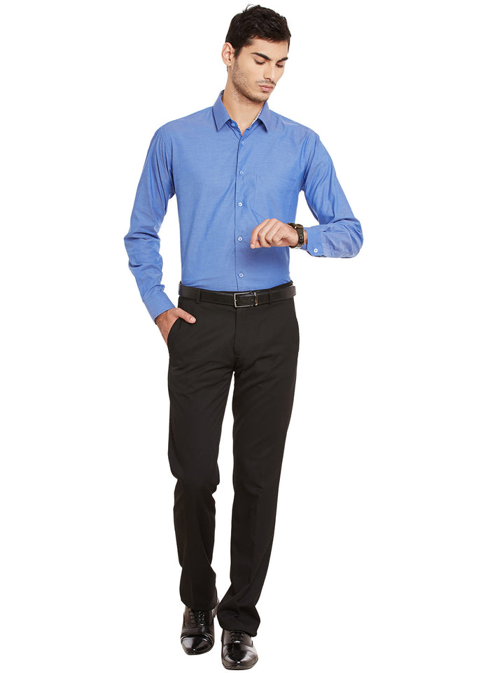 Men Blue Solid Pure Cotton Slim Fit Formal Shirt
