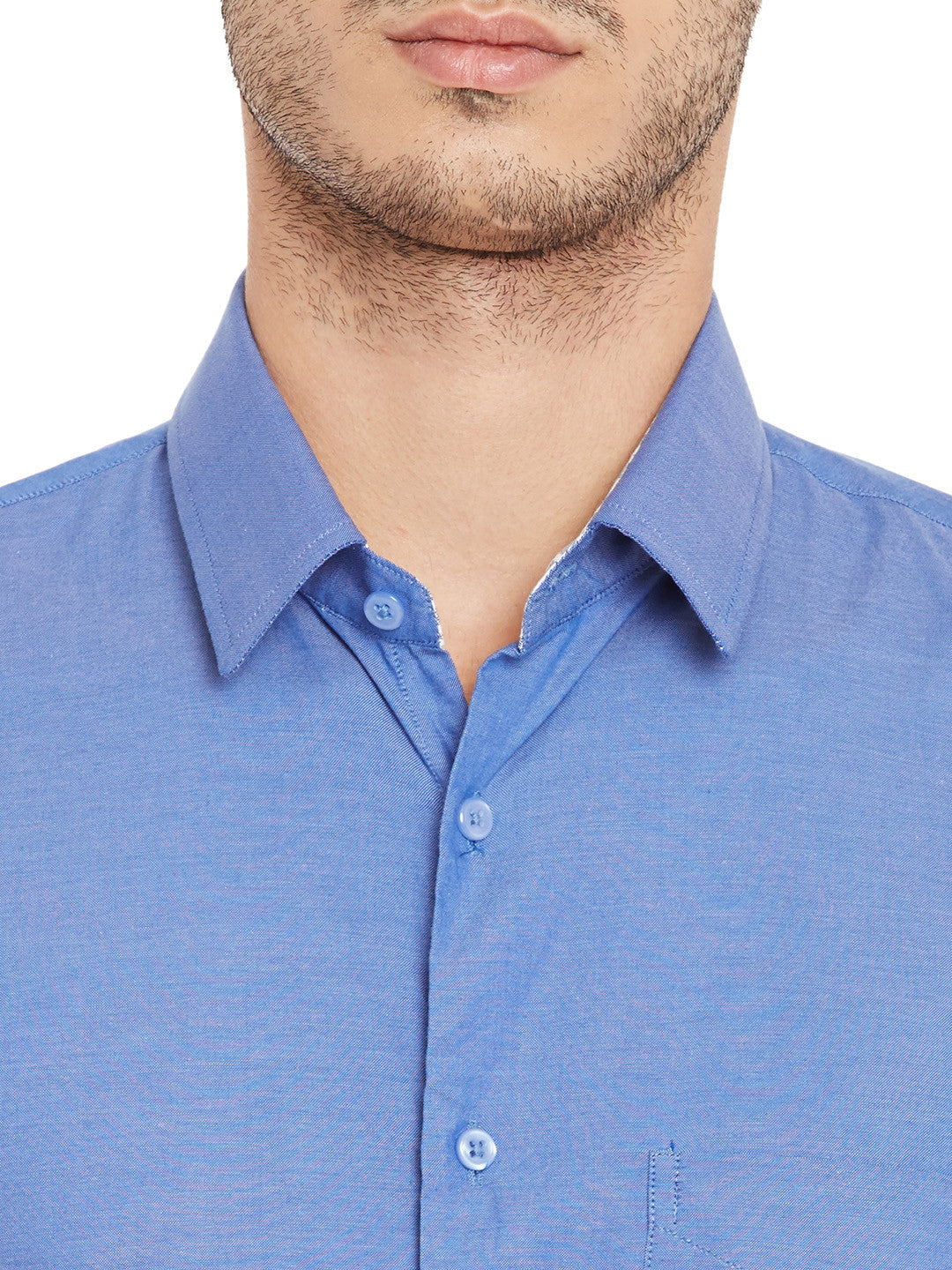Men Blue Solid Pure Cotton Slim Fit Formal Shirt