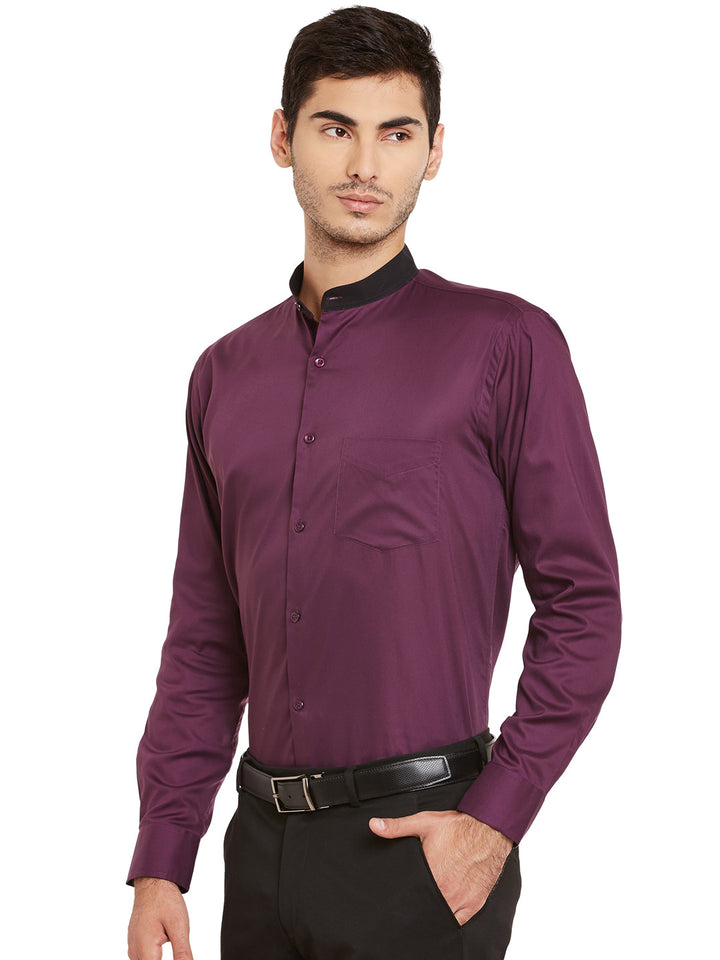 Men Purple Solid Pure Cotton Slim Fit Formal Shirt