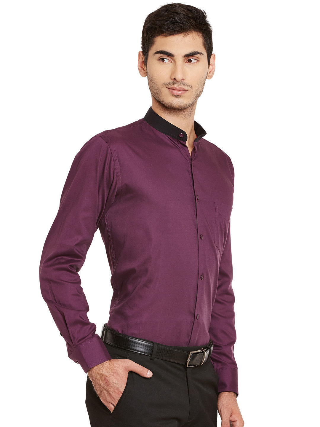 Men Purple Solid Pure Cotton Slim Fit Formal Shirt