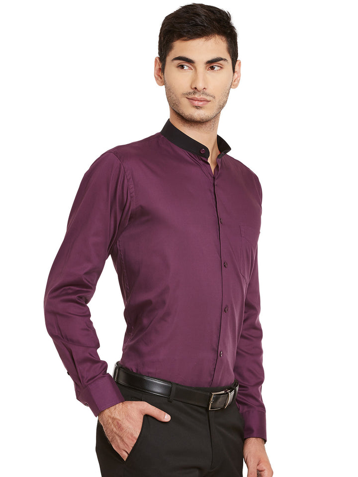 Men Purple Solid Pure Cotton Slim Fit Formal Shirt