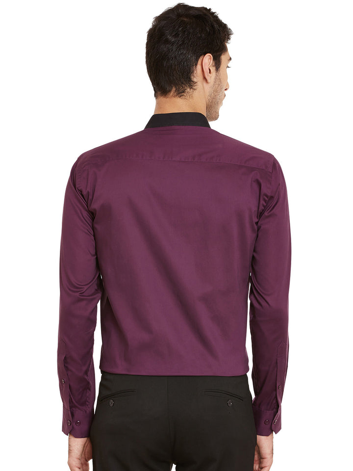 Men Purple Solid Pure Cotton Slim Fit Formal Shirt