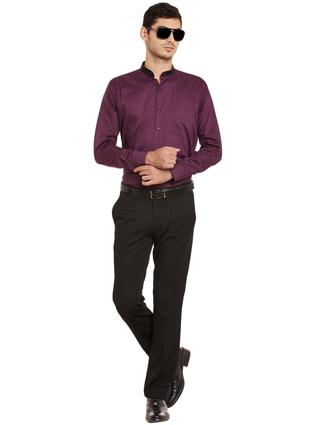 Men Purple Solid Pure Cotton Slim Fit Formal Shirt