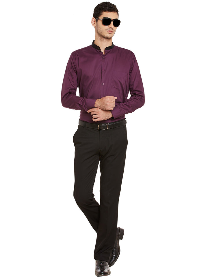 Men Purple Solid Pure Cotton Slim Fit Formal Shirt