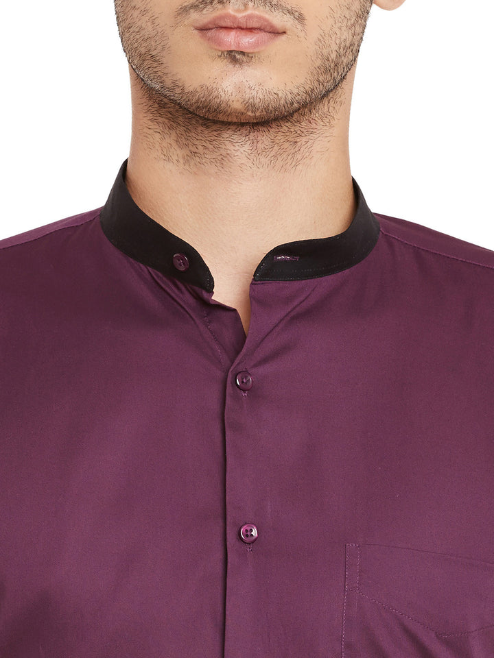Men Purple Solid Pure Cotton Slim Fit Formal Shirt