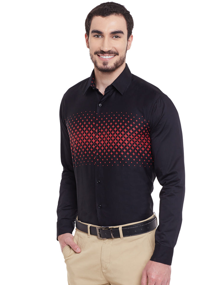 Men Black Printed Pure Cotton Slim Fit Formal Shirt