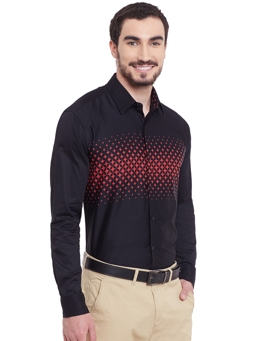 Men Black Printed Pure Cotton Slim Fit Formal Shirt