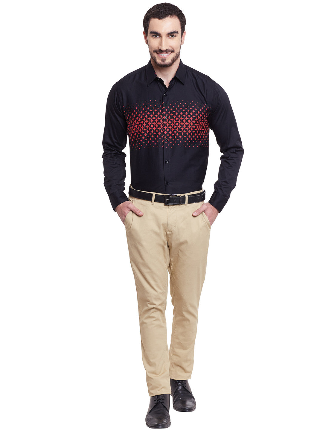 Men Black Printed Pure Cotton Slim Fit Formal Shirt
