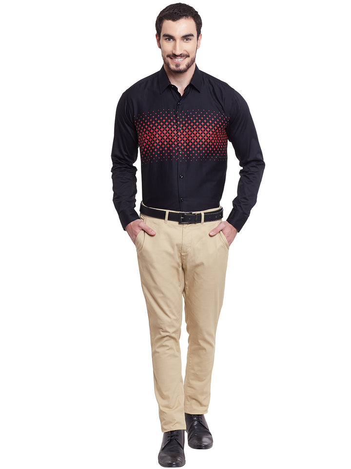 Men Black Printed Pure Cotton Slim Fit Formal Shirt