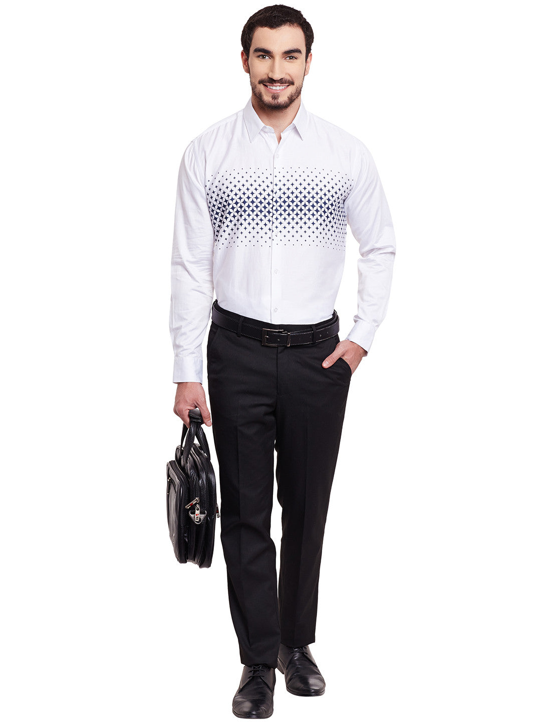 Men White Printed Pure Cotton Slim Fit Formal Shirt