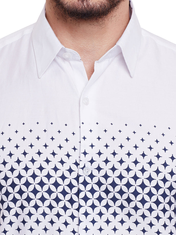 Men White Printed Pure Cotton Slim Fit Formal Shirt