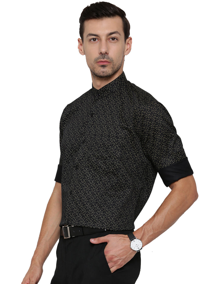 Men Black Printed Pure Cotton Slim Fit Formal Shirt