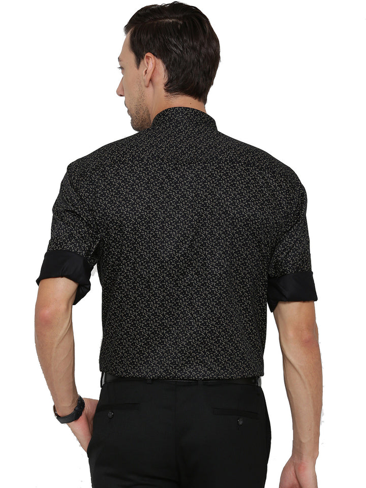 Men Black Printed Pure Cotton Slim Fit Formal Shirt