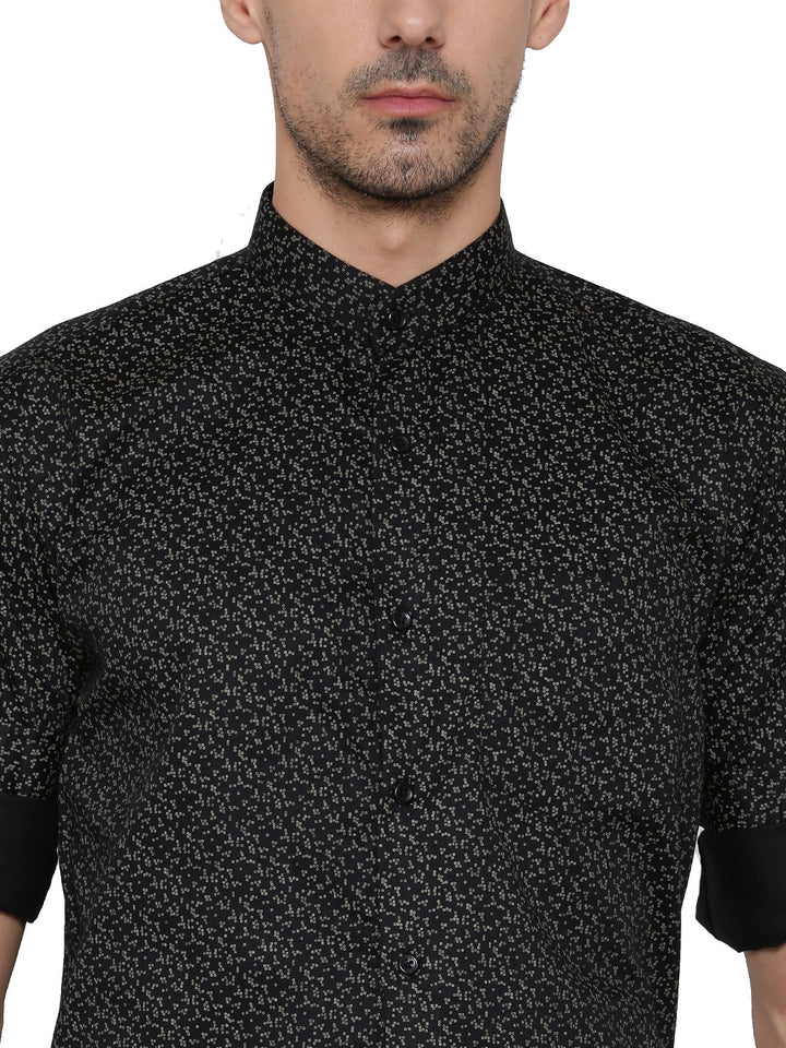 Men Black Printed Pure Cotton Slim Fit Formal Shirt