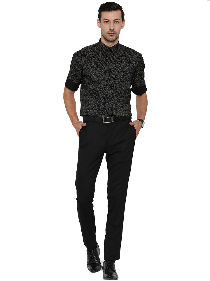 Men Black Printed Pure Cotton Slim Fit Formal Shirt