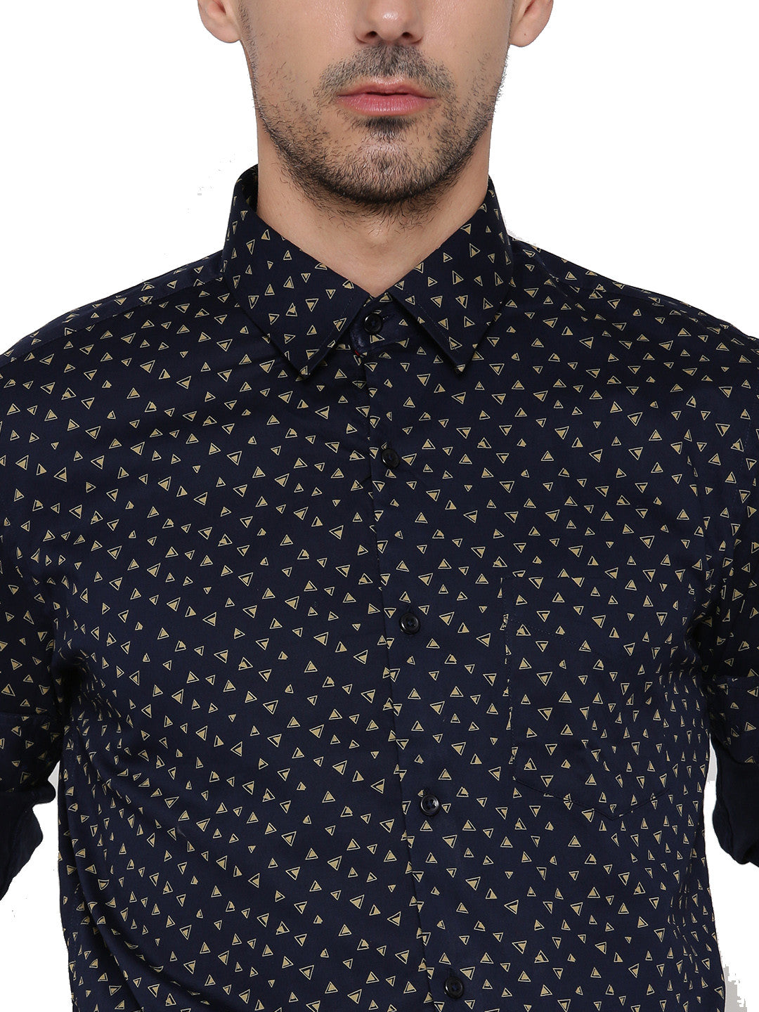 Men Navy Printed Pure Cotton Slim Fit Formal Shirt