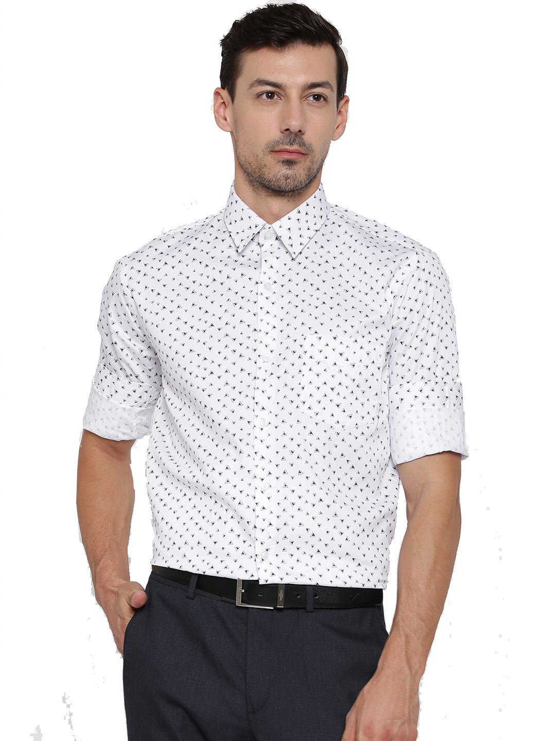 Men White Printed Pure Cotton Slim Fit Formal Shirt