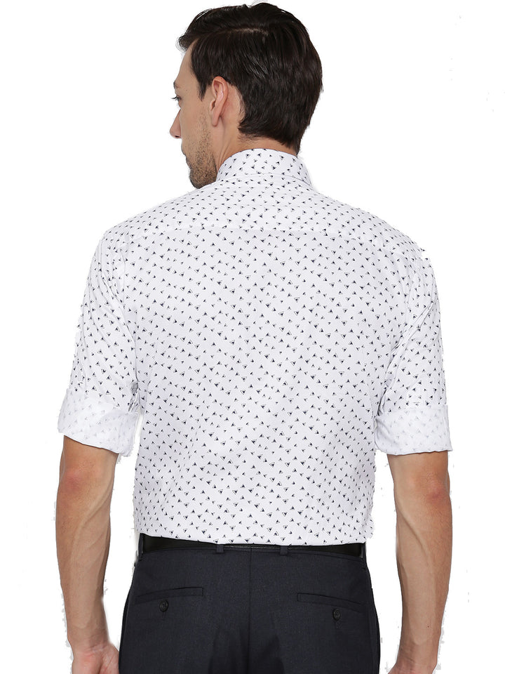 Men White Printed Pure Cotton Slim Fit Formal Shirt