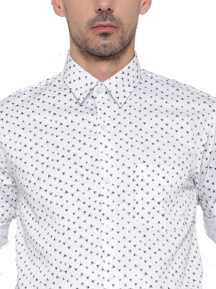 Men White Printed Pure Cotton Slim Fit Formal Shirt
