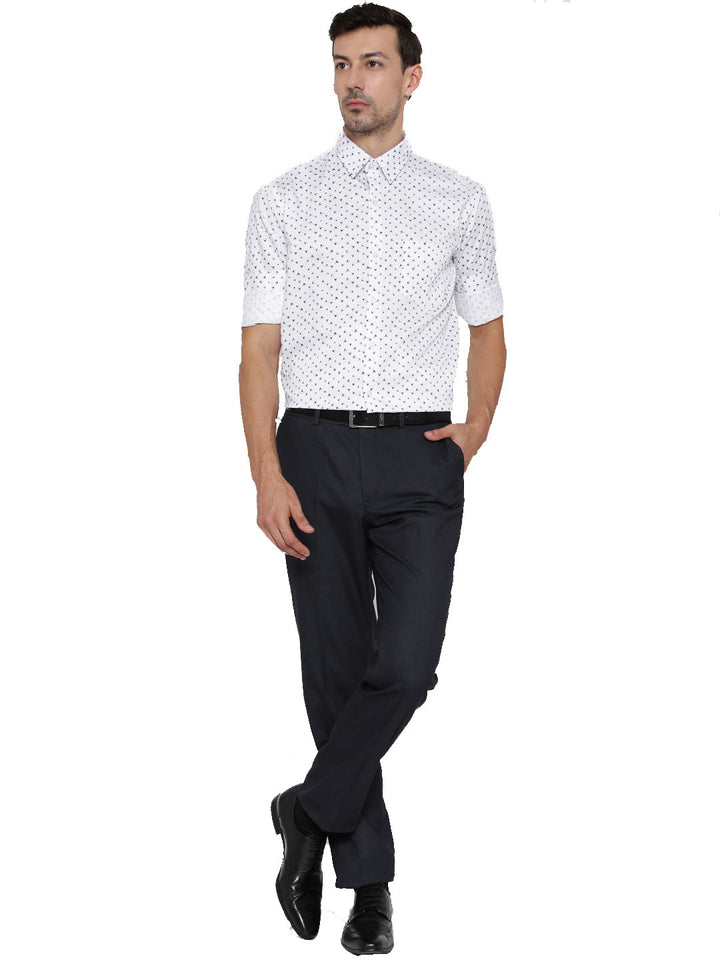 Men White Printed Pure Cotton Slim Fit Formal Shirt