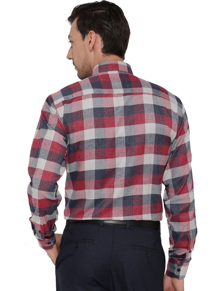 Men Navy and Red Checks Pure Cotton Slim Fit Formal Shirt
