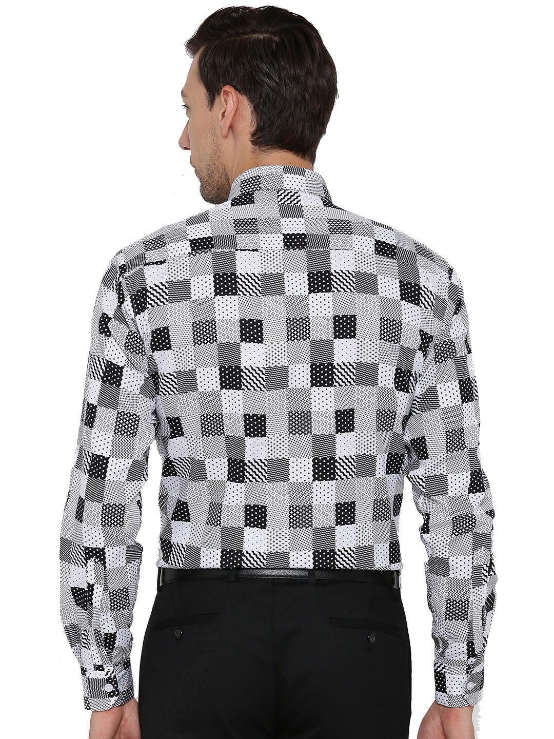 Men White and Black Printed Pure Cotton Slim Fit Formal Shirt