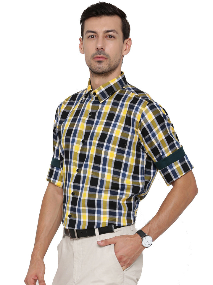 Men Black and Yellow Checks Pure Cotton Slim Fit Formal Shirt
