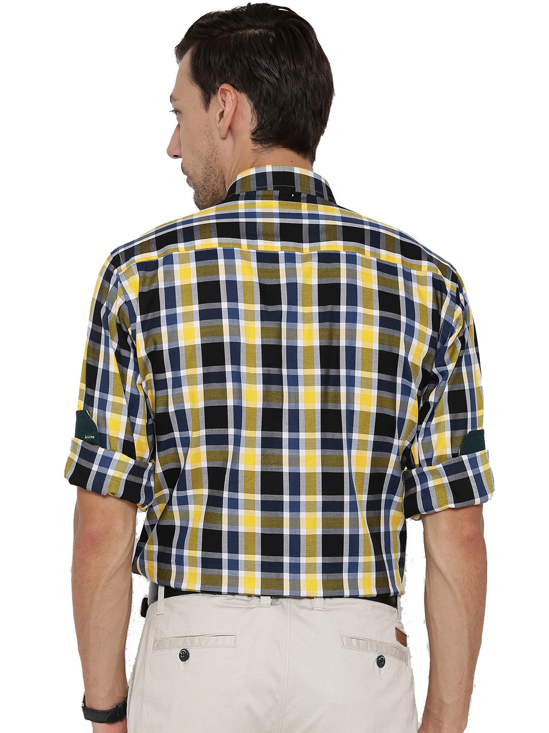 Men Black and Yellow Checks Pure Cotton Slim Fit Formal Shirt
