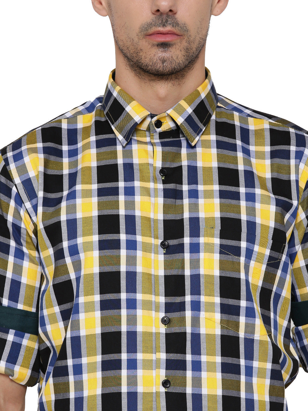 Men Black and Yellow Checks Pure Cotton Slim Fit Formal Shirt