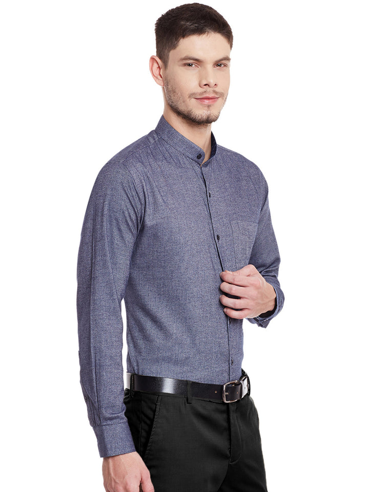 Men Grey and Navy Solid Pure Cotton Slim Fit Formal Shirt