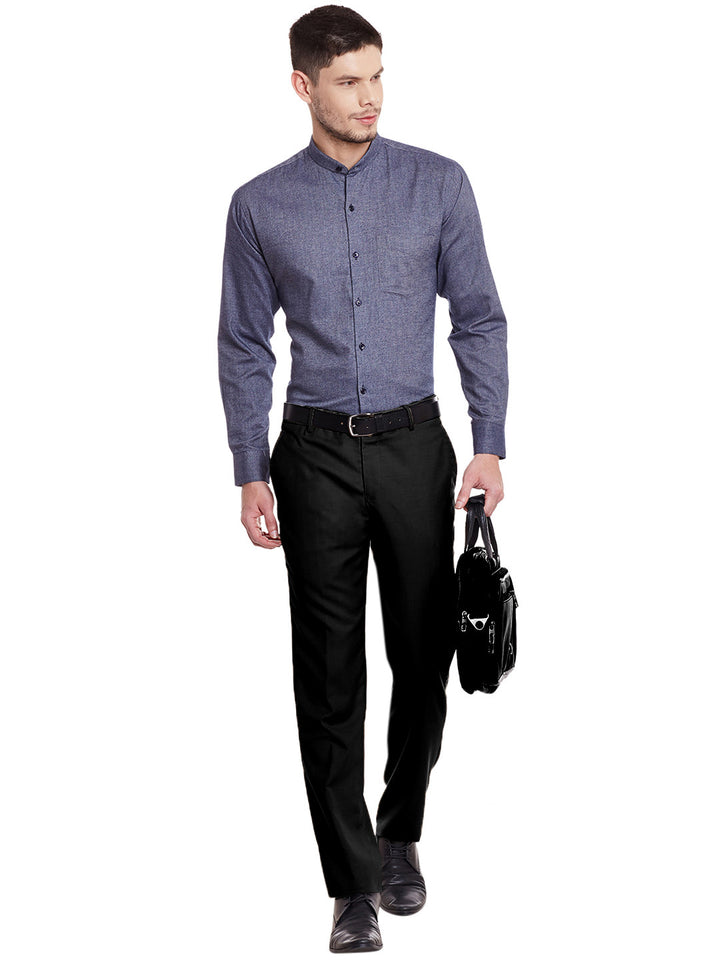 Men Grey and Navy Solid Pure Cotton Slim Fit Formal Shirt