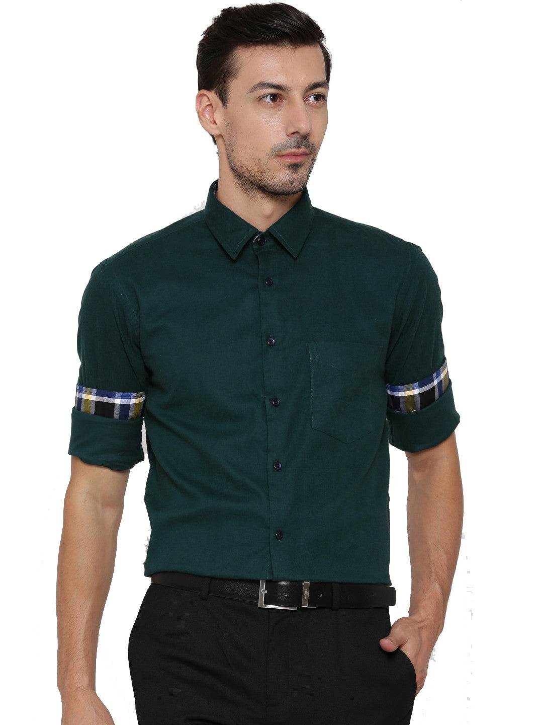 Men Green Solid Pure Cotton Slim Fit Formal Shirt