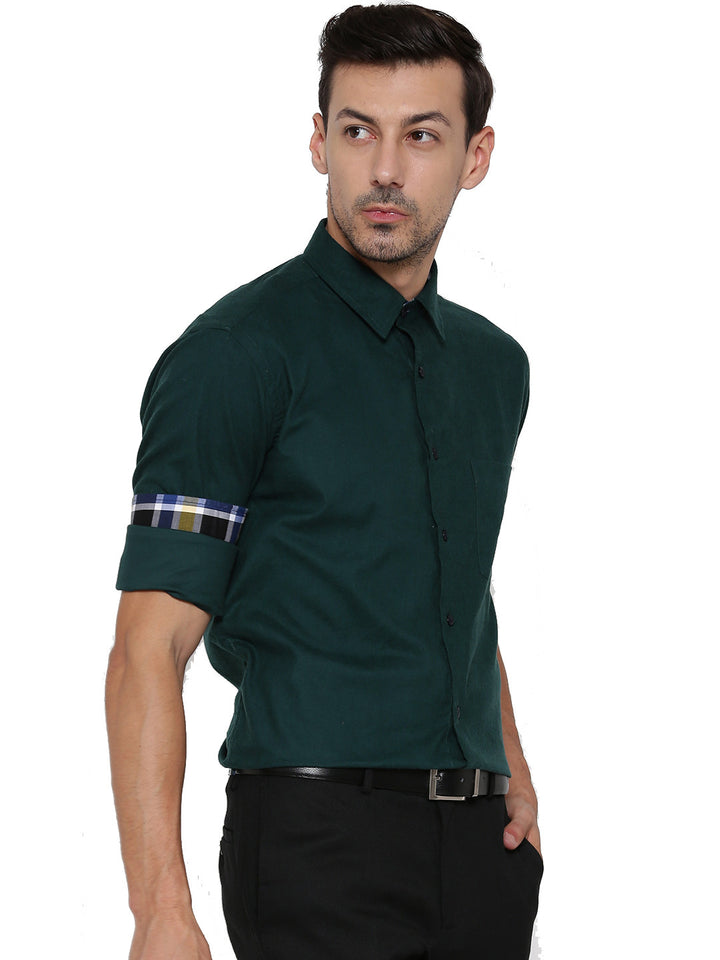 Men Green Solid Pure Cotton Slim Fit Formal Shirt