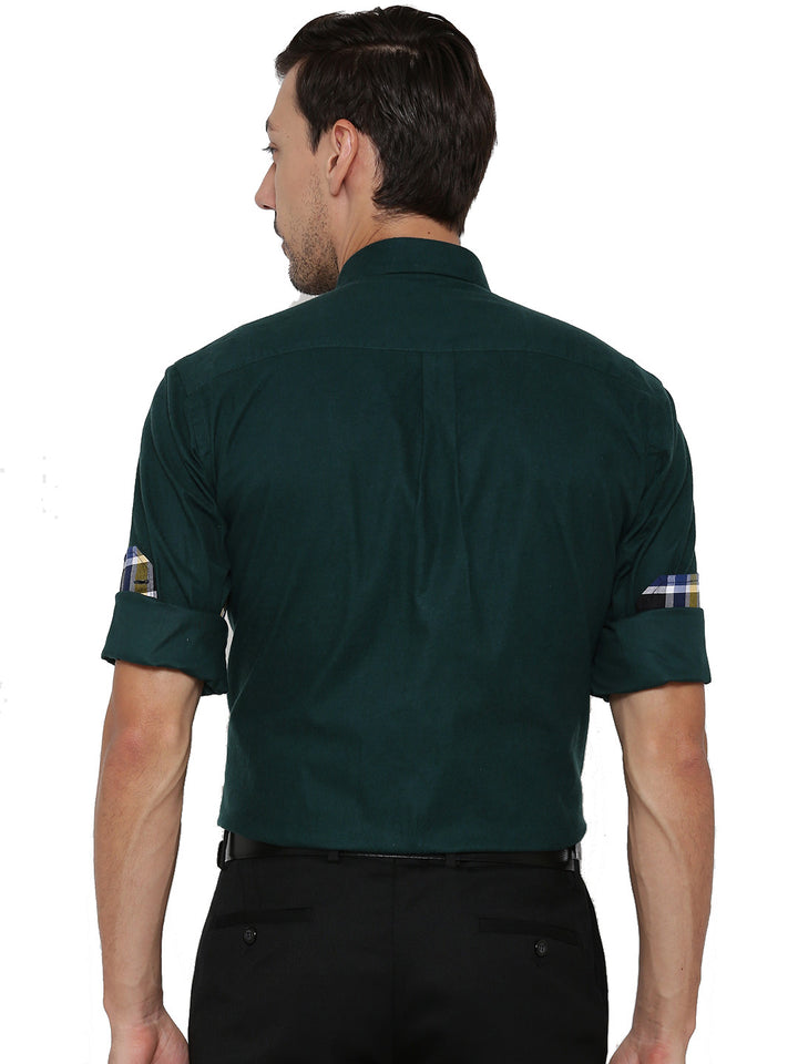 Men Green Solid Pure Cotton Slim Fit Formal Shirt