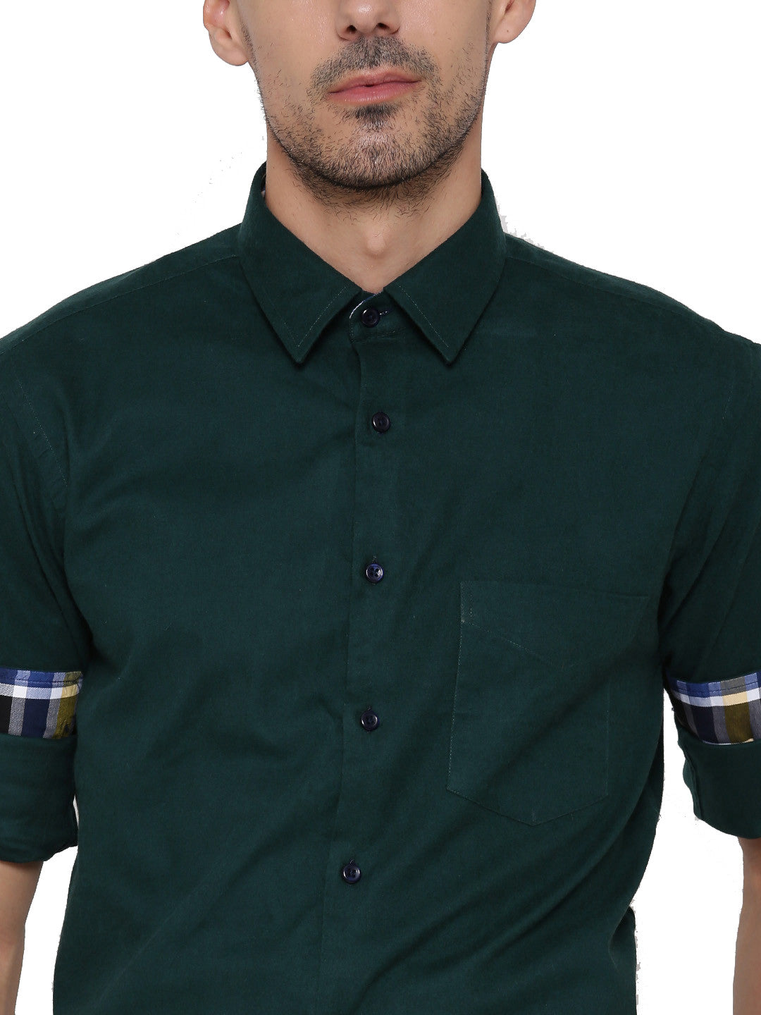 Men Green Solid Pure Cotton Slim Fit Formal Shirt