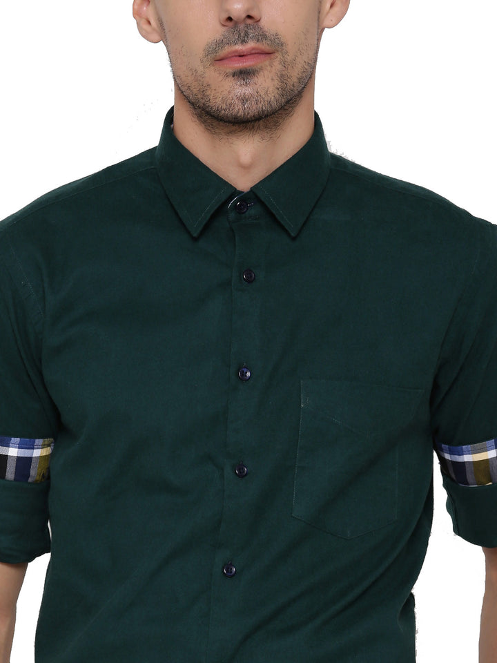 Men Green Solid Pure Cotton Slim Fit Formal Shirt
