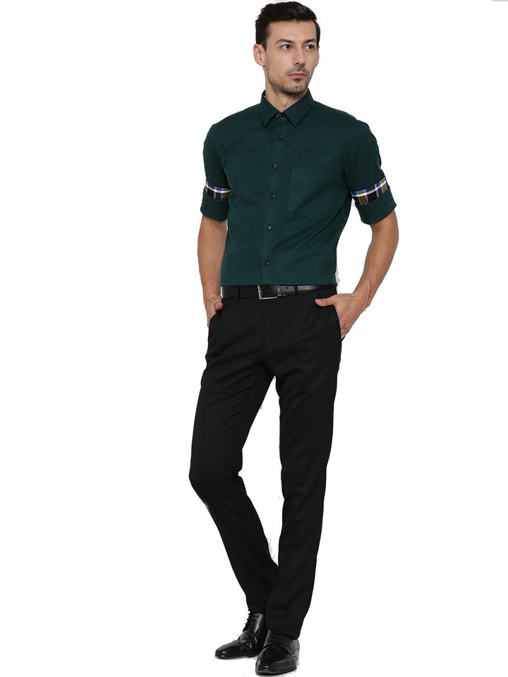 Men Green Solid Pure Cotton Slim Fit Formal Shirt