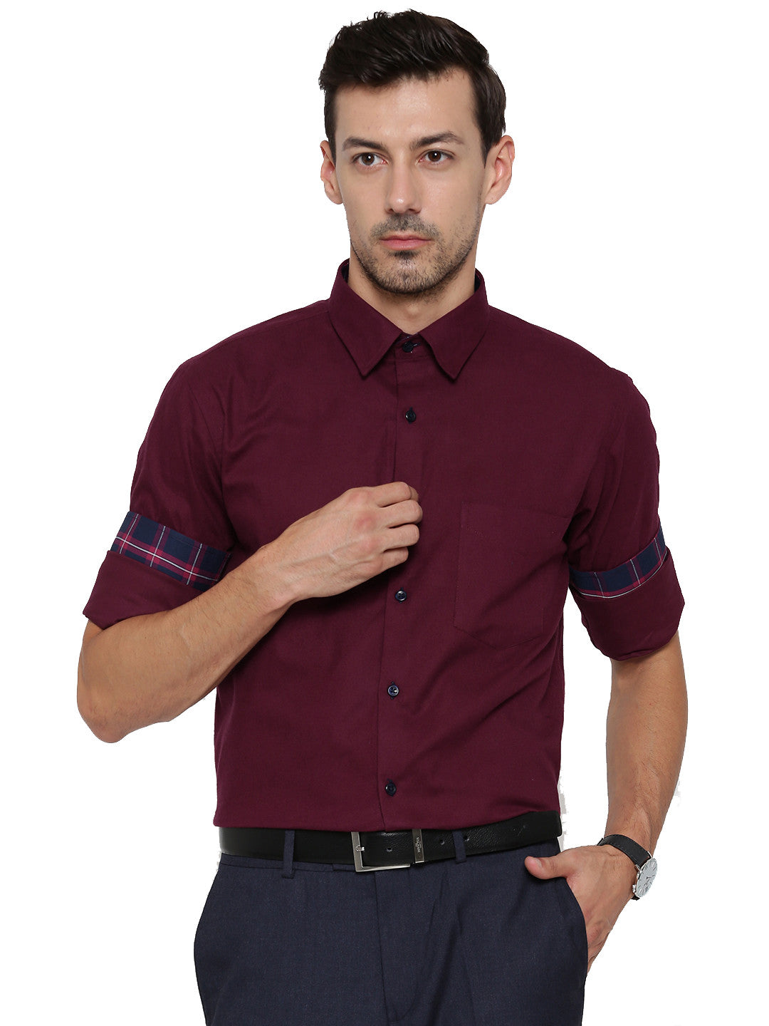 Men Maroon Solid Pure Cotton Slim Fit Formal Shirt
