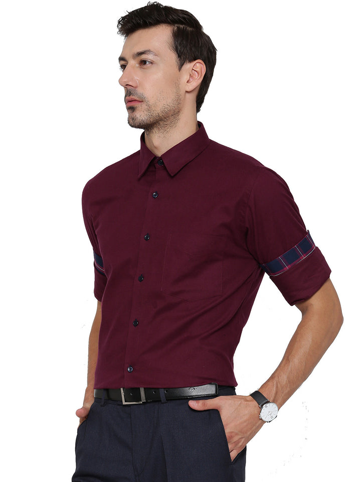 Men Maroon Solid Pure Cotton Slim Fit Formal Shirt