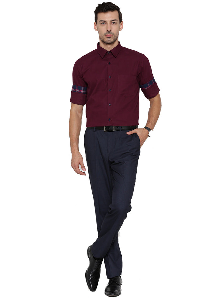 Men Maroon Solid Pure Cotton Slim Fit Formal Shirt