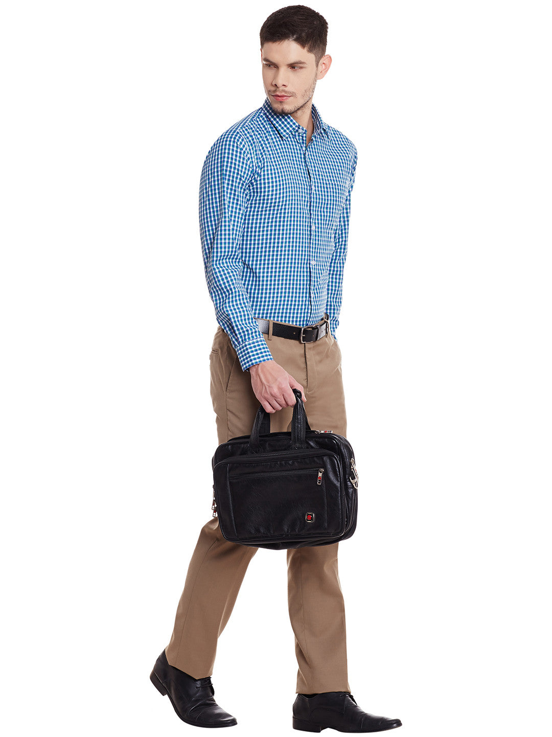 Men Blue and Green Checks Cotton Slim Fit Formal Shirt