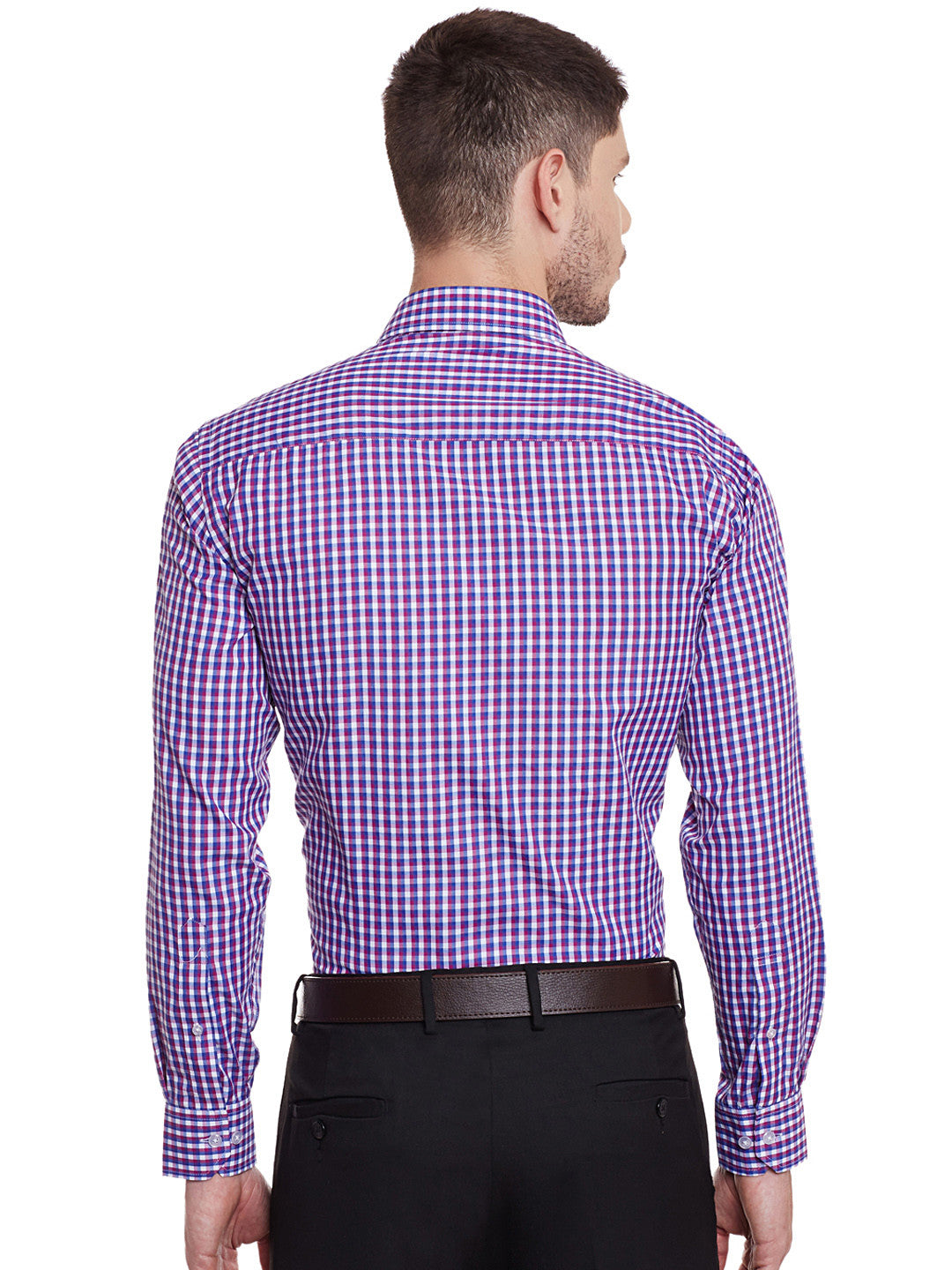 Men Blue and Red Checks Cotton Slim Fit Formal Shirt