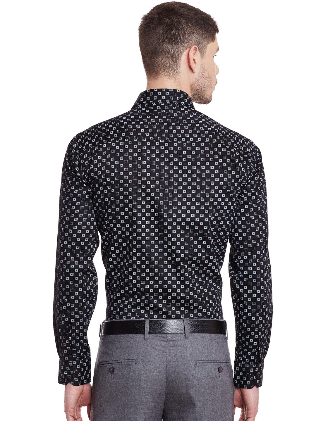 Men Black Printed Pure Cotton Slim Fit Formal Shirt
