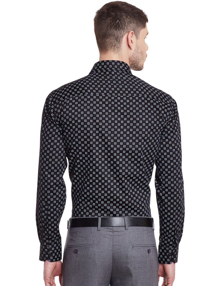 Men Black Printed Pure Cotton Slim Fit Formal Shirt