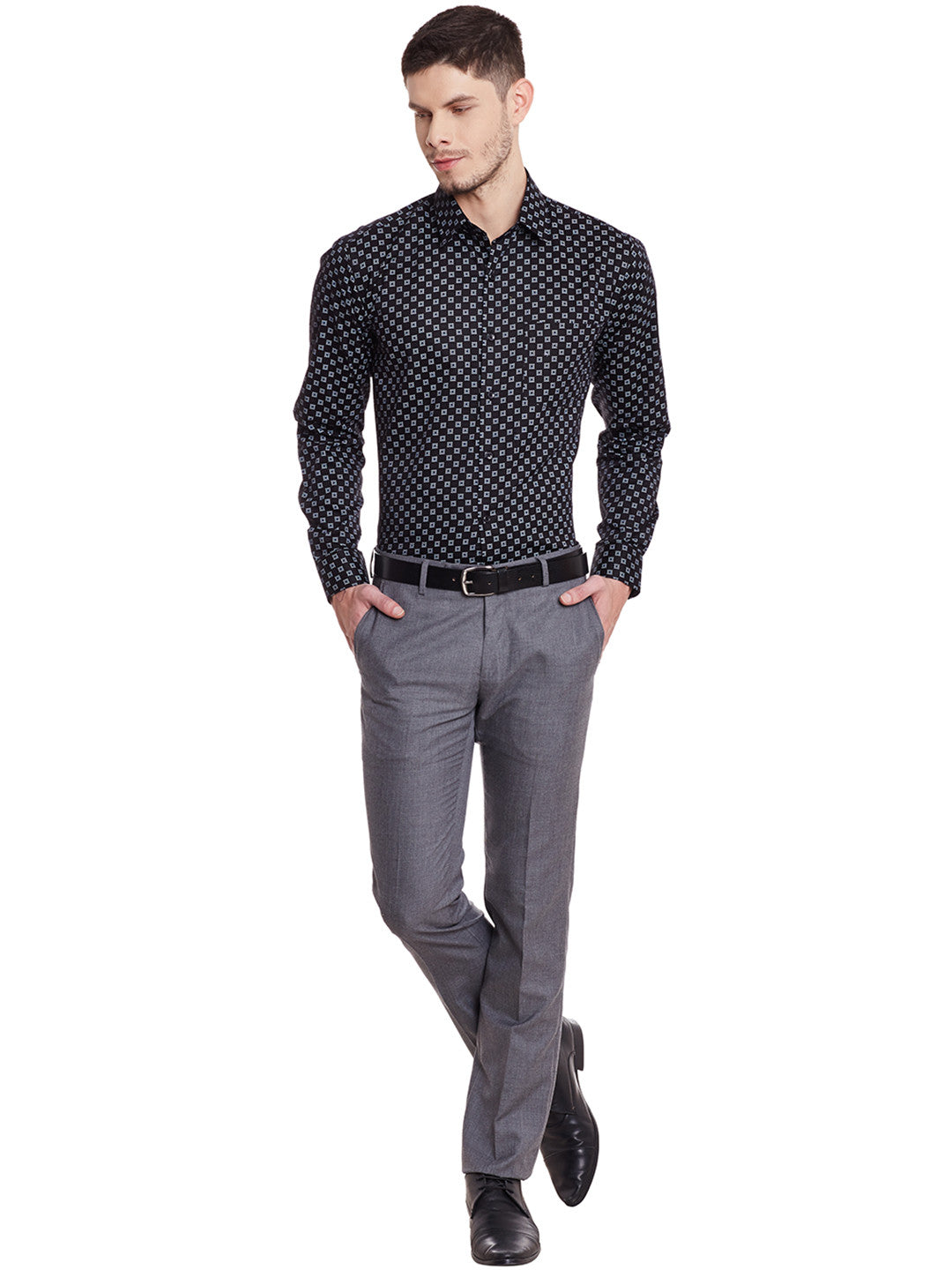 Men Black Printed Pure Cotton Slim Fit Formal Shirt