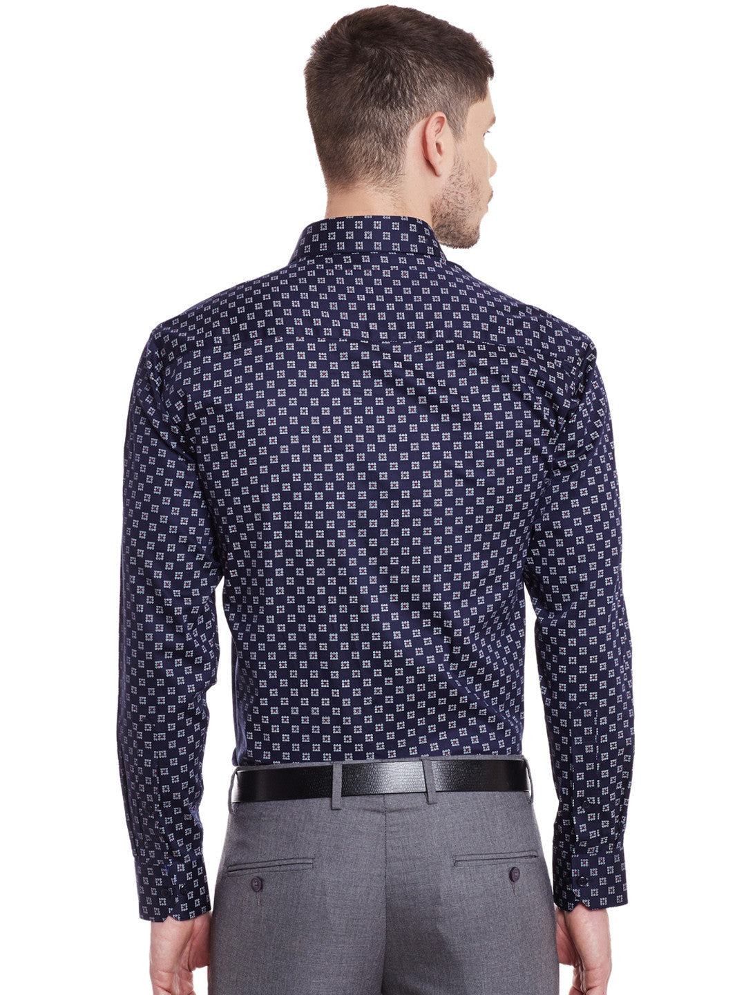 Men Navy Printed Pure Cotton Slim Fit Formal Shirt