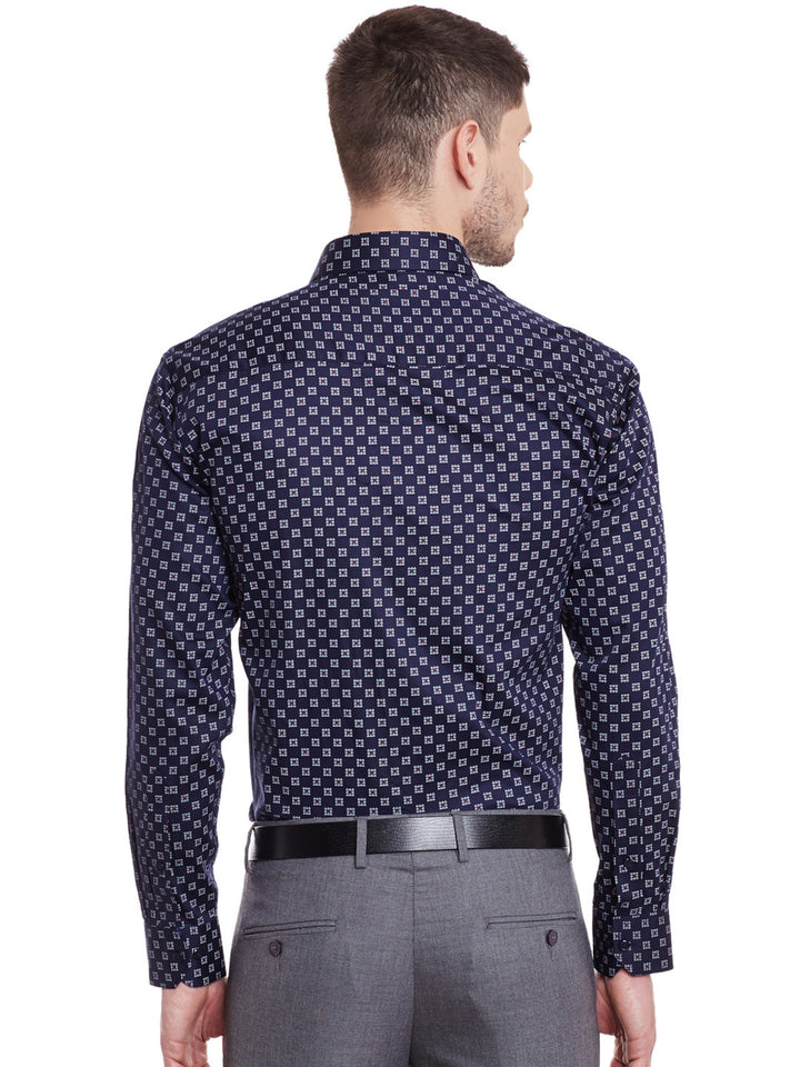 Men Navy Printed Pure Cotton Slim Fit Formal Shirt