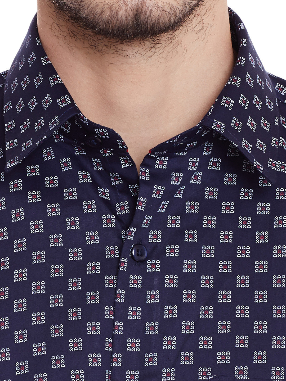 Men Navy Printed Pure Cotton Slim Fit Formal Shirt